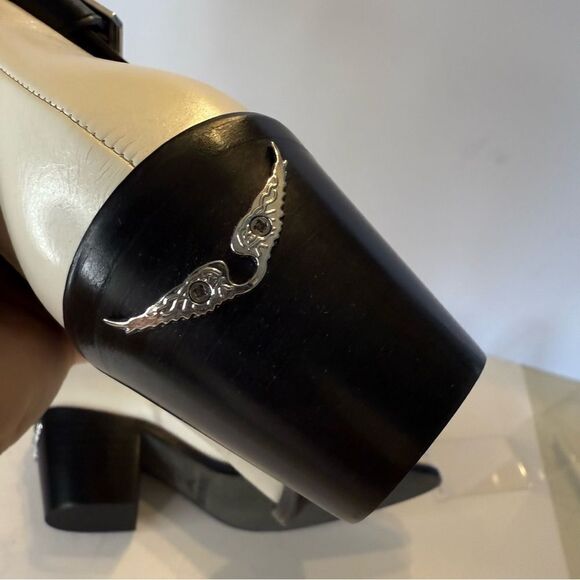 Zadig and Voltaire Tyler Ankle‎ Boots Black/White Wings Logo Sz 6 NIB - Picture 7 of 8